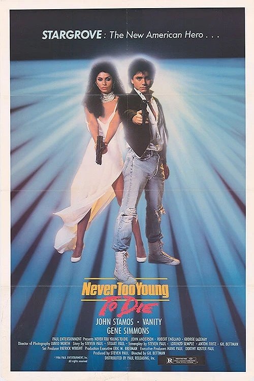 1986 Action in Never Too Young to Die (1986)